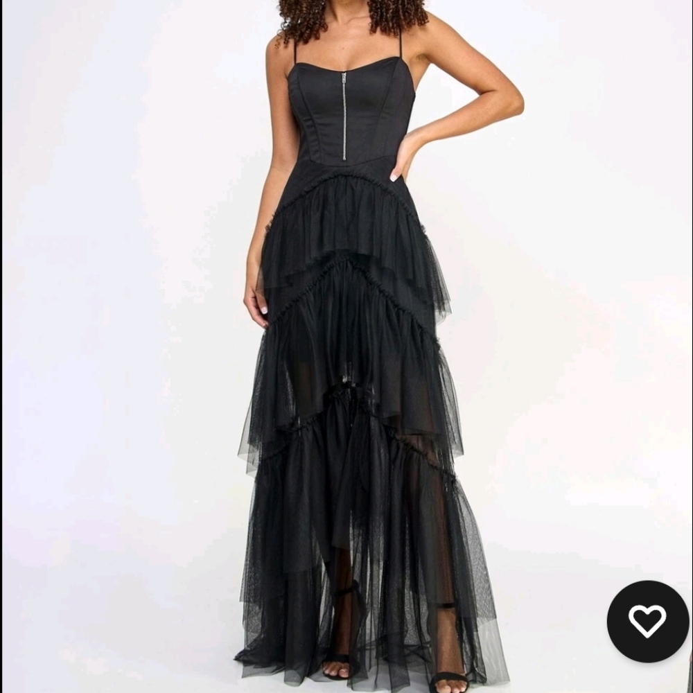 City Studio‎ Corset Top Sweetheart-Neck Tiered-Mesh Gown Juniors' 1/2 Black
